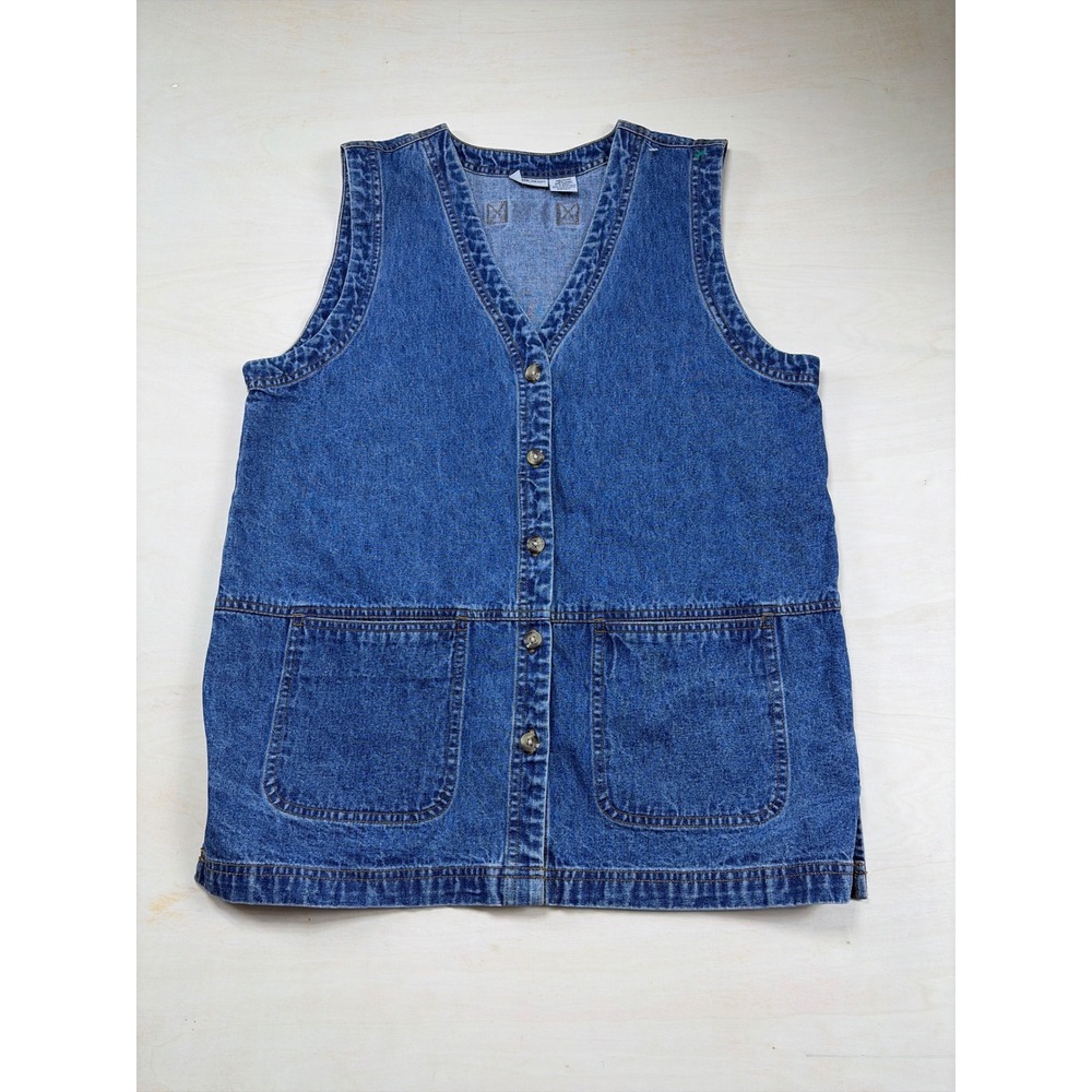 Vintage Cabin Creek Denim Vest Medium Wash Hand Painted Floral Flowers Blue M